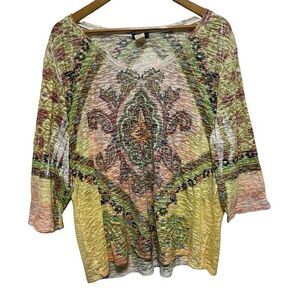 Cocomo Top‎ Womens 3X Bohemian Burn Out Lightweight Pullover V Neck Festival Tee